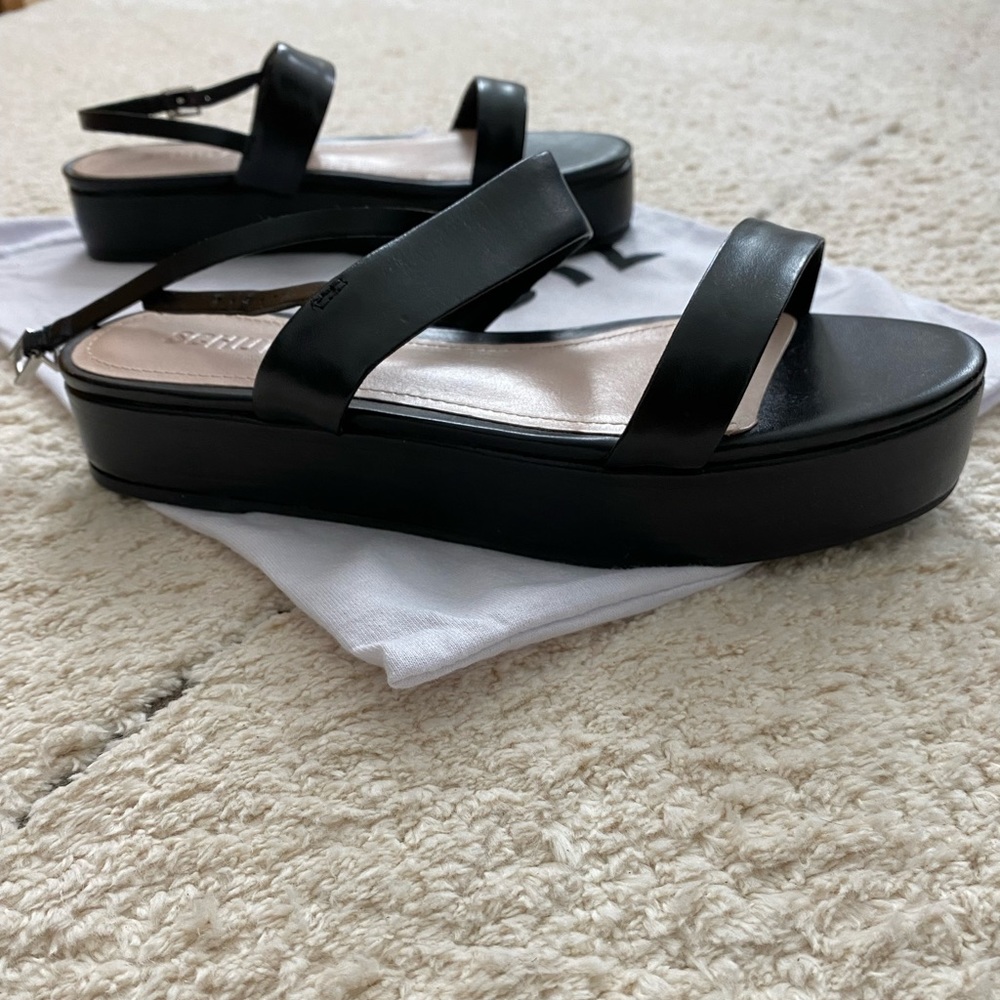 SCHUTZ Sally Black Leather Platform Sandal